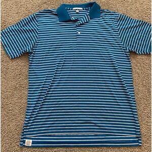 Peter Millar Polo Shirt‎ Men's L Blue White Striped Short Sleeve Cotton